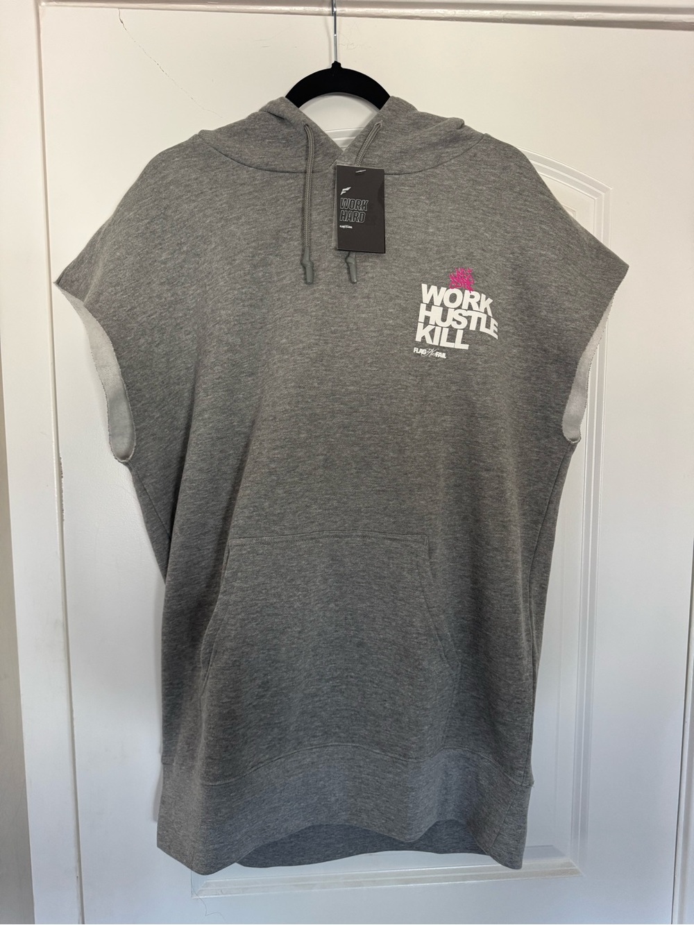 Sleeveless Grey Hoodie with 'Work Hustle Kill' Print